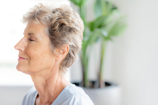 A woman breathing calmly