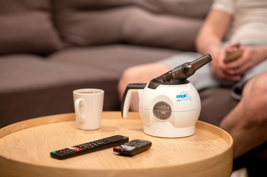 WellO2 device on a coffee table